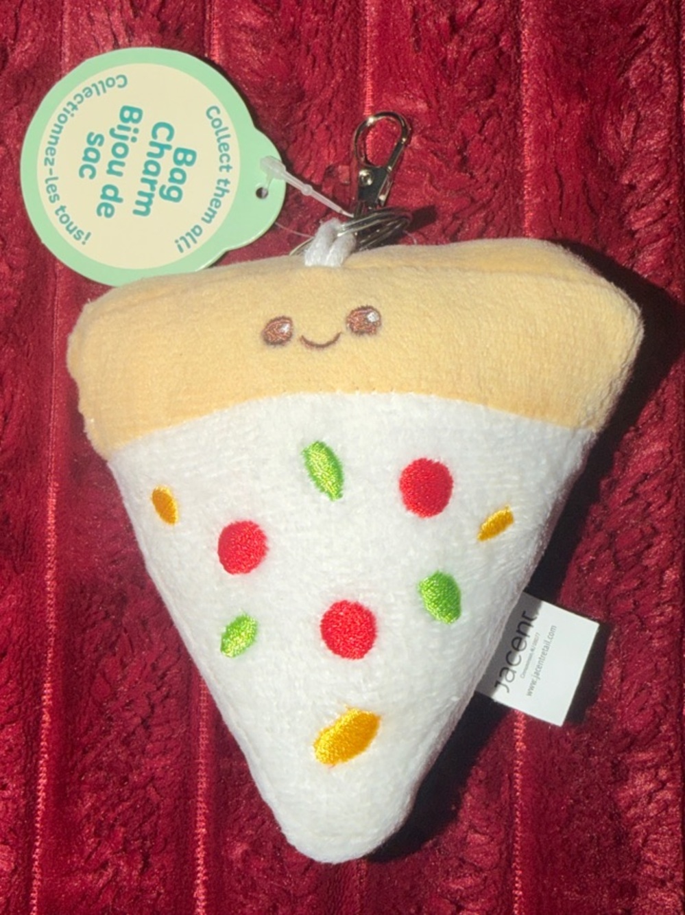 Plush Pizza Slice Keychain Toy - White & Tan